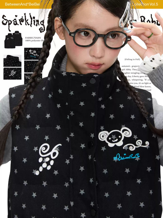 暖かい裏地付きパッド入りブラックグリッタースターベルベットベスト