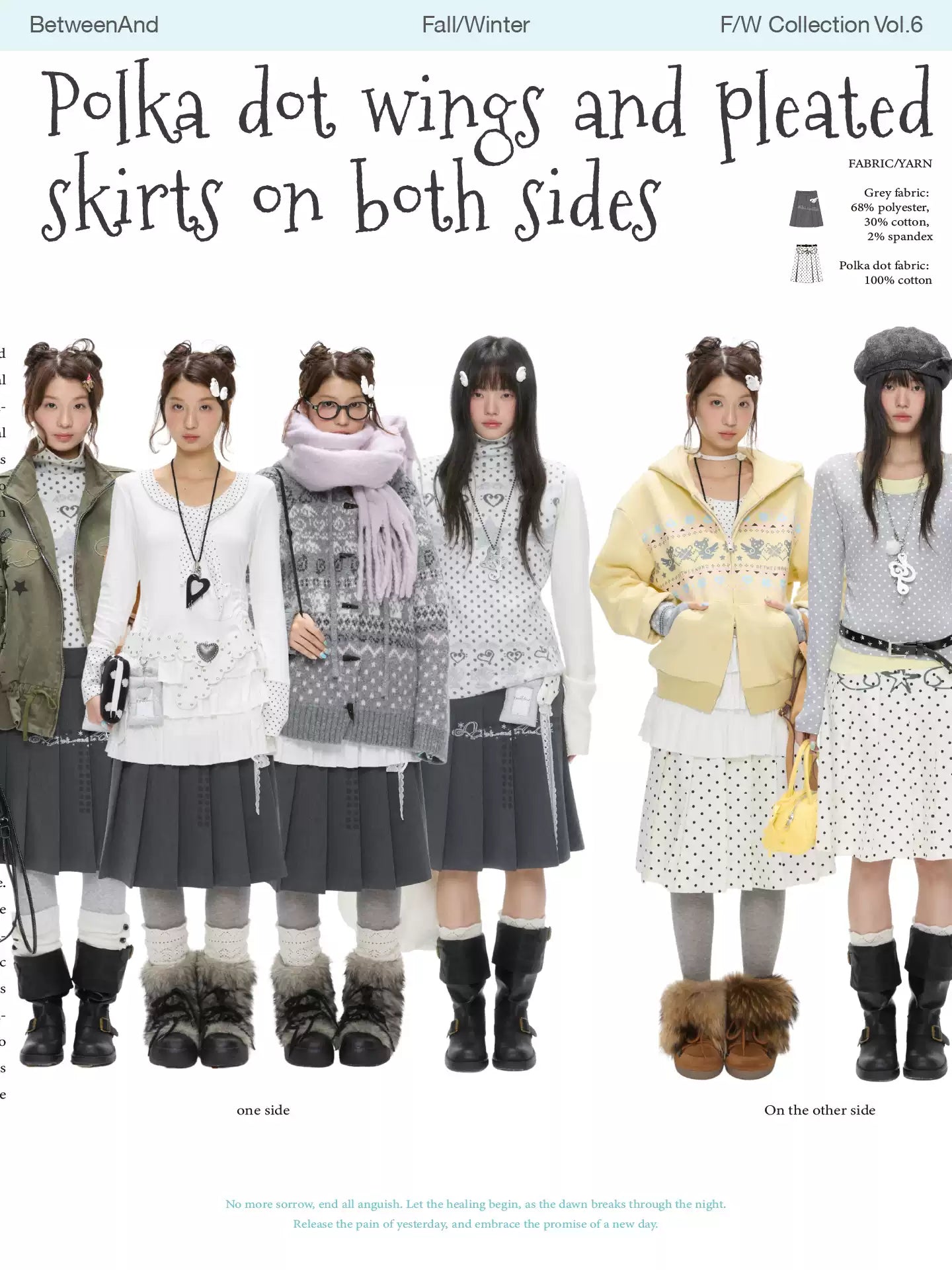 Grey and white reversible pleated skirt with polka-dot panels