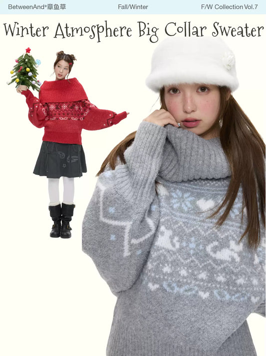 Fair Isle knit sweater with oversized Nordic collar