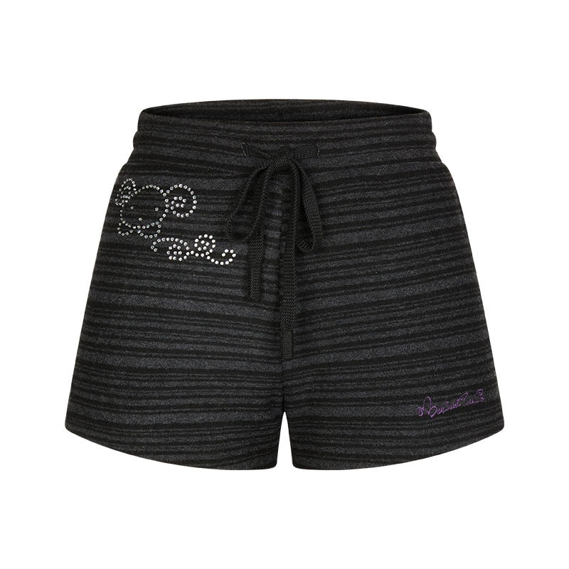 Vintage dark-grey striped rhinestone stretch shorts