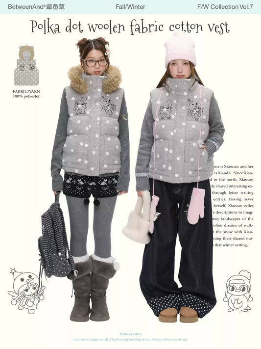 Polka-dot teddy hooded padded vest