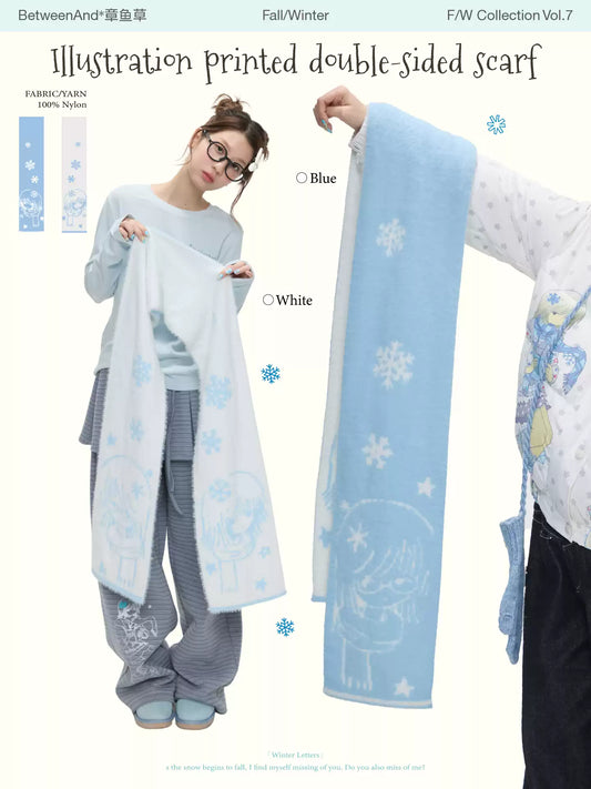 Sea-salt blue faux mink double-sided knit scarf