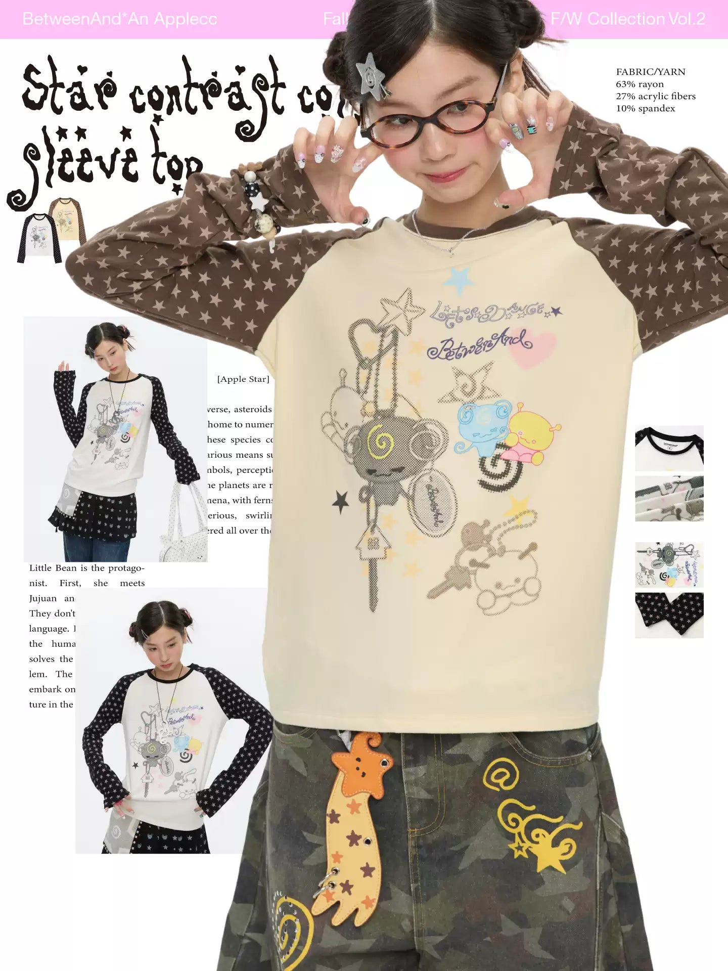 Star contrast raglan sleeve long sleeve top with slim fit design