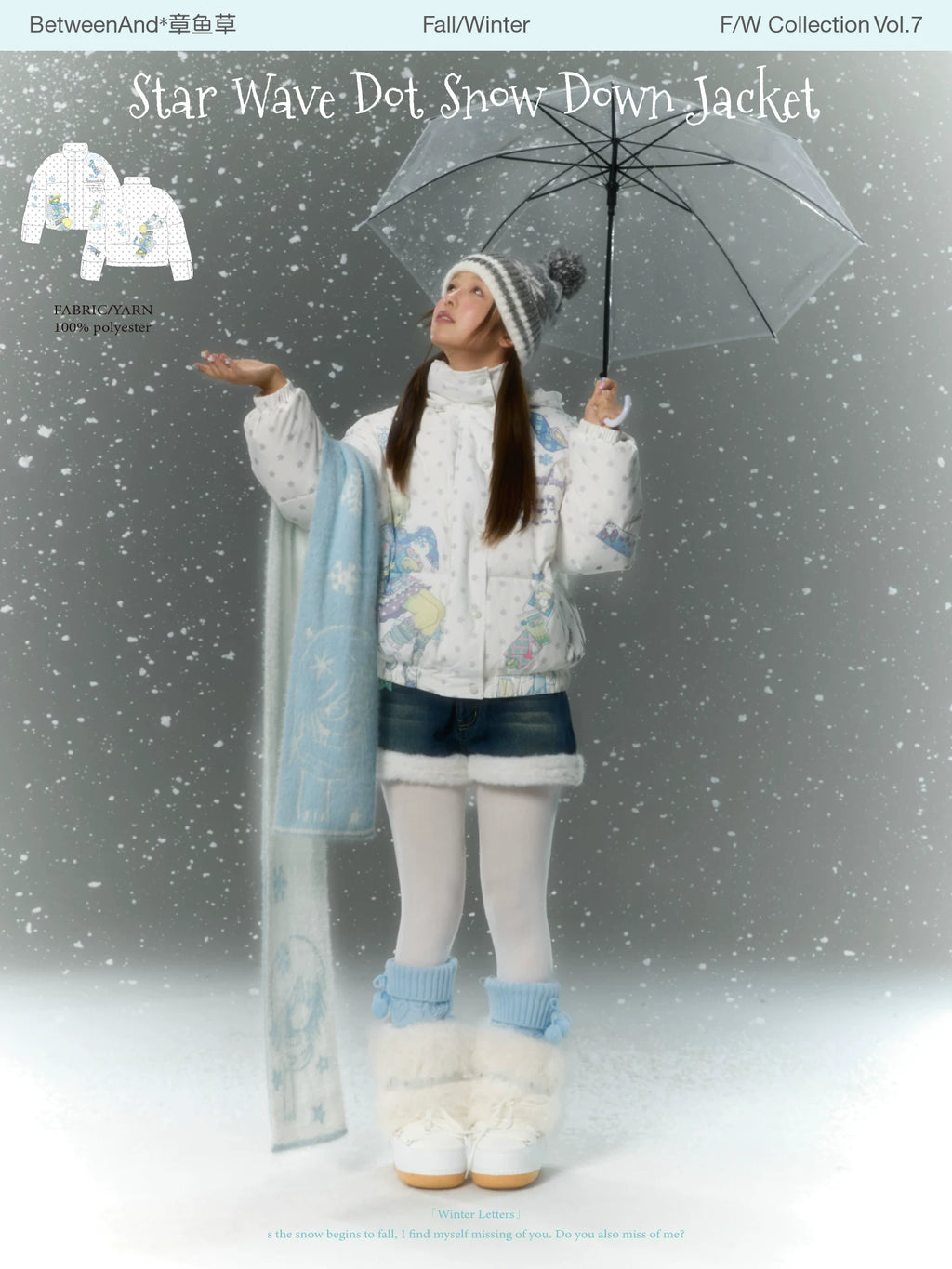 Star wave dot snow down jacket with polka dot