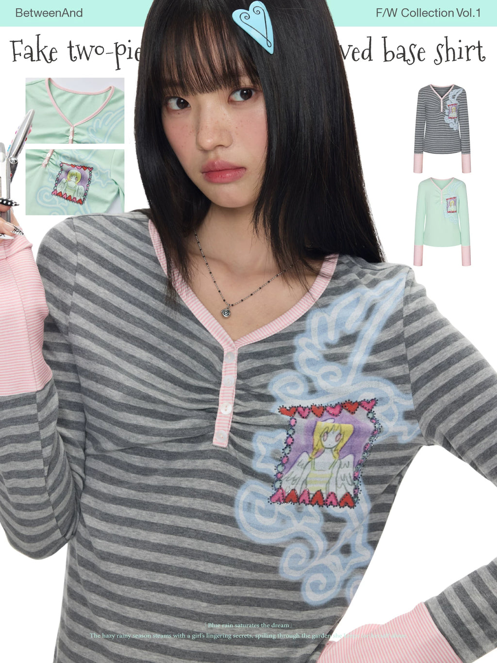 Fake two-piece spliced long sleeved base shirt