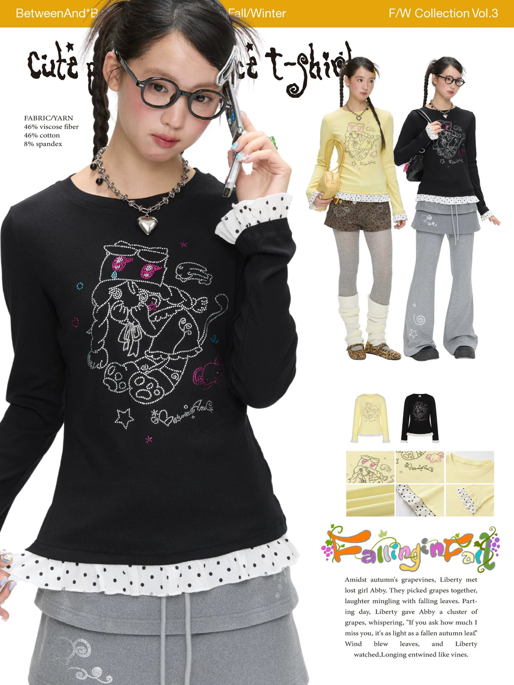 Yellow and black polka dot lace top