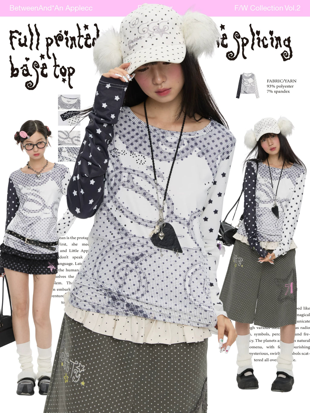 Full printed polka dot anime splicing base top