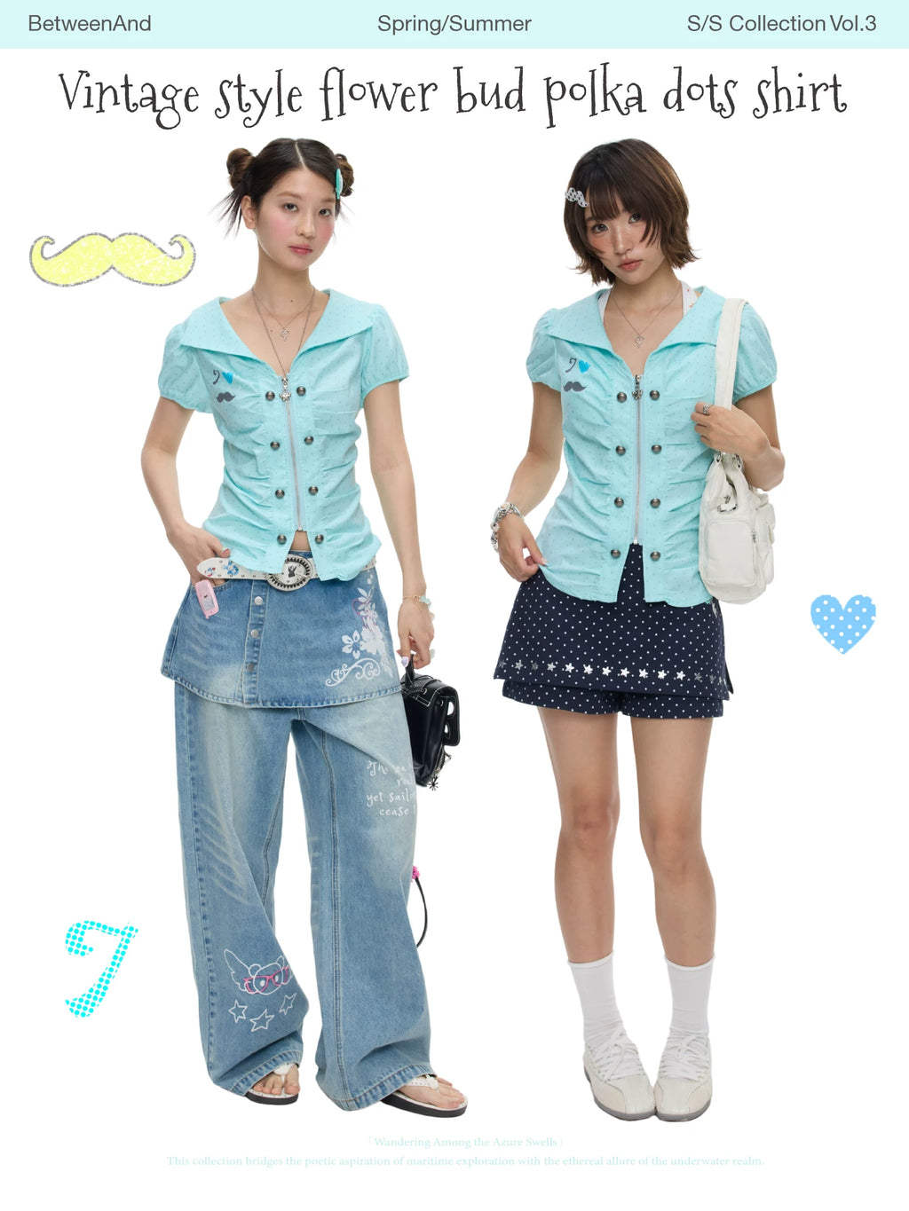 Vintage style flower bud polka dots top