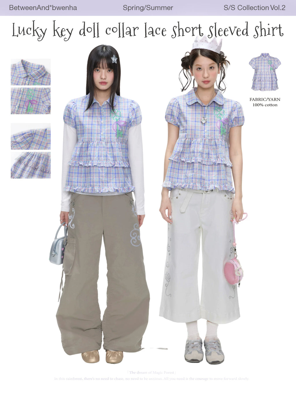Lucky key doll collar lace short sleeved shirt