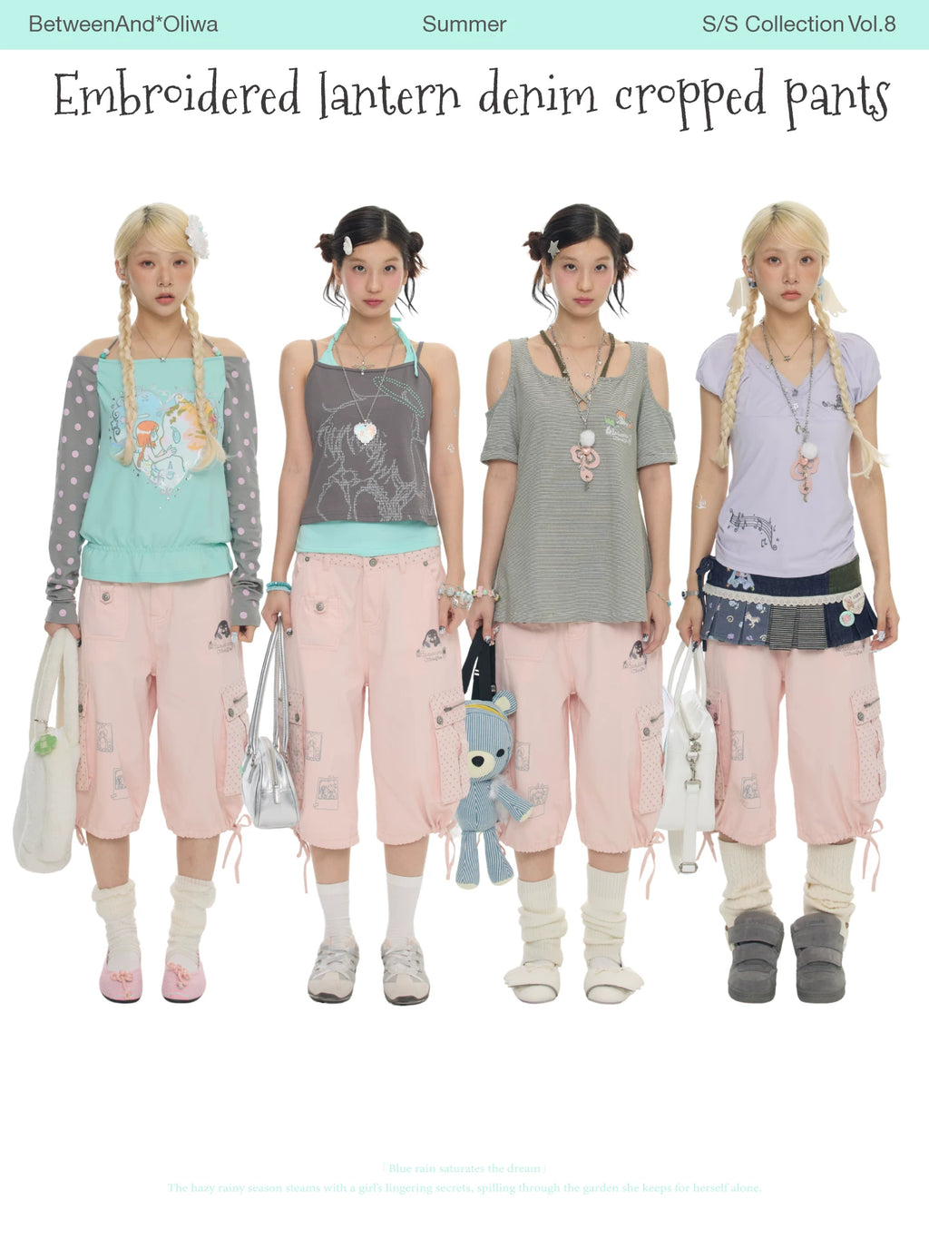 Embroidered lantern denim cropped pants
