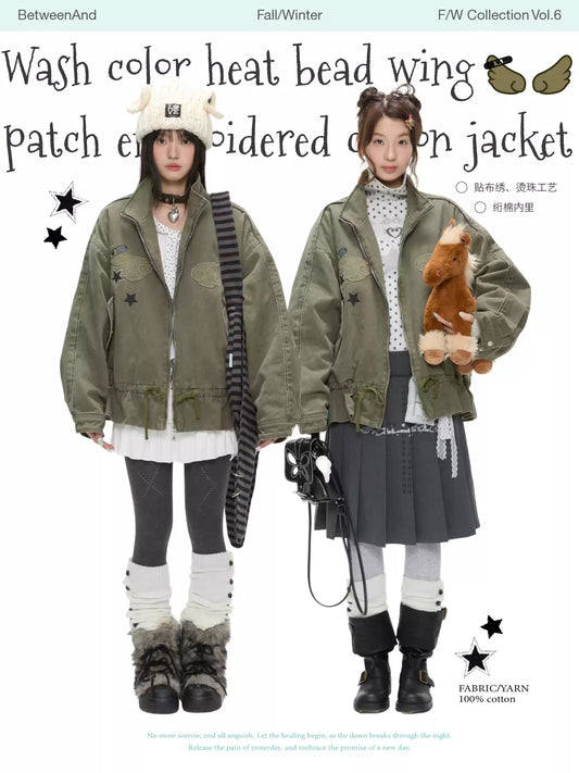 Pickle green rhinestone quilted jacket with slim waist design