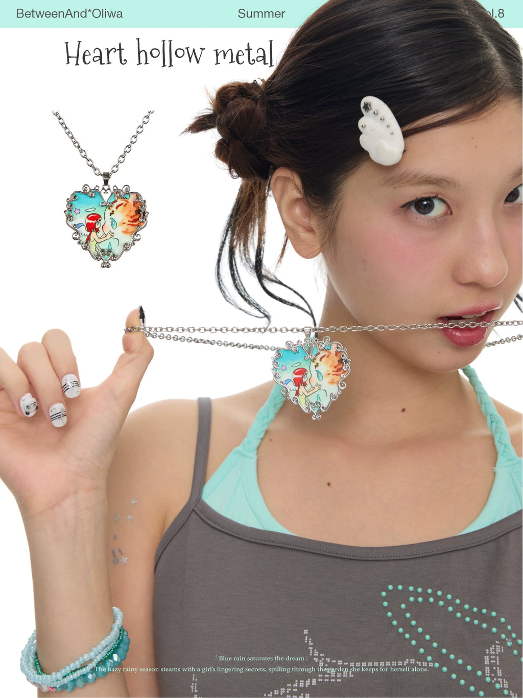 Heart hollow metal carved necklace