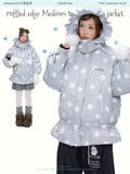 Ruffled edge medium to long down jacket