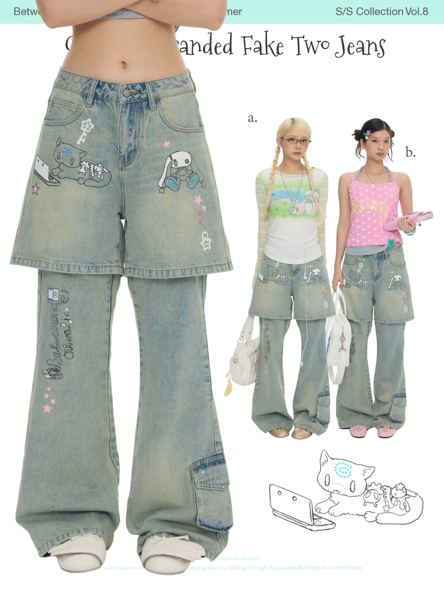 Oliwa Co branded fake two jeans