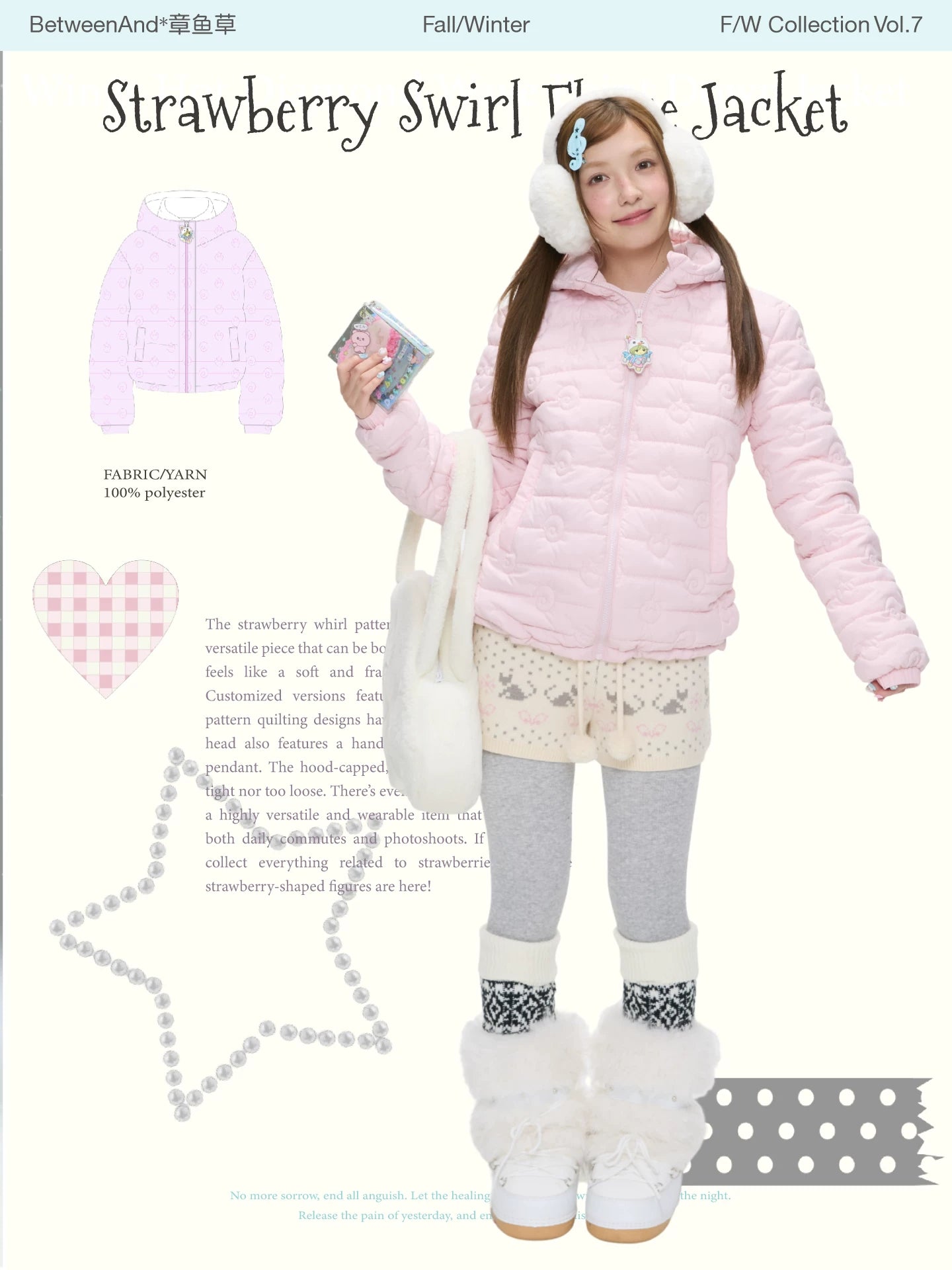 Strawberry pink fleece quilted hooded padded jacket