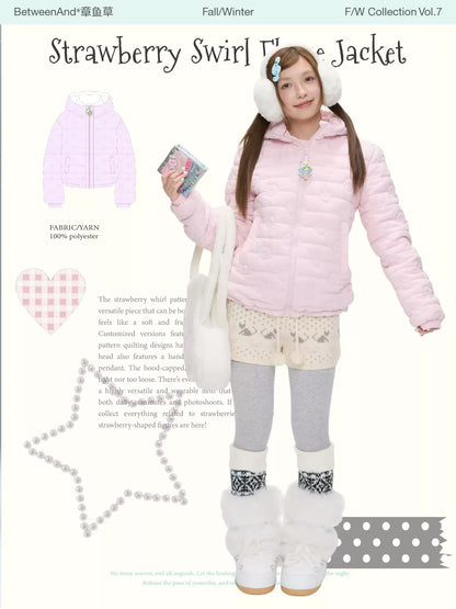 Pink quilted hooded padded jacket