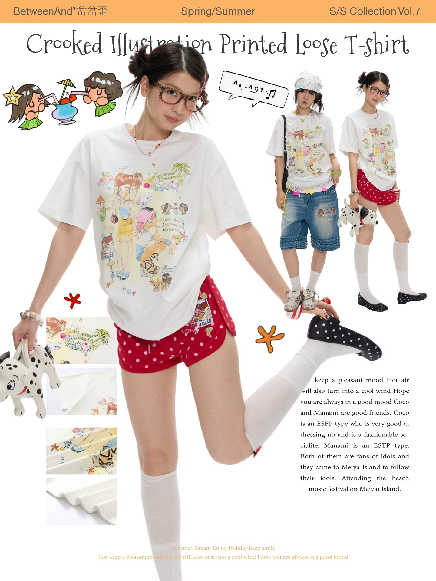 *chachawai crooked illustration printed loose t-shirt