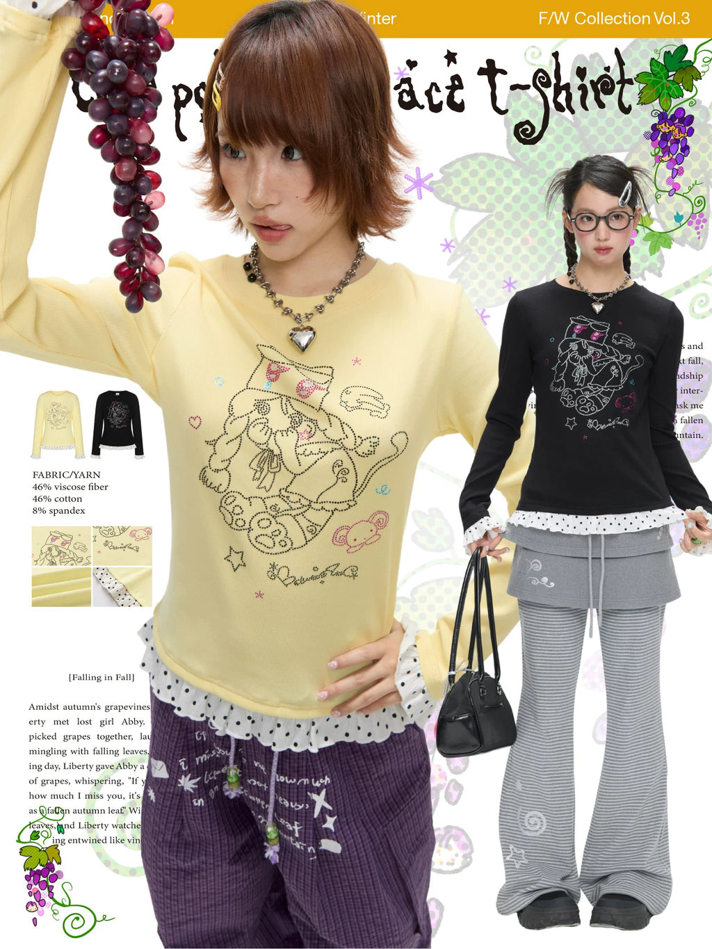 Yellow and black polka dot lace top