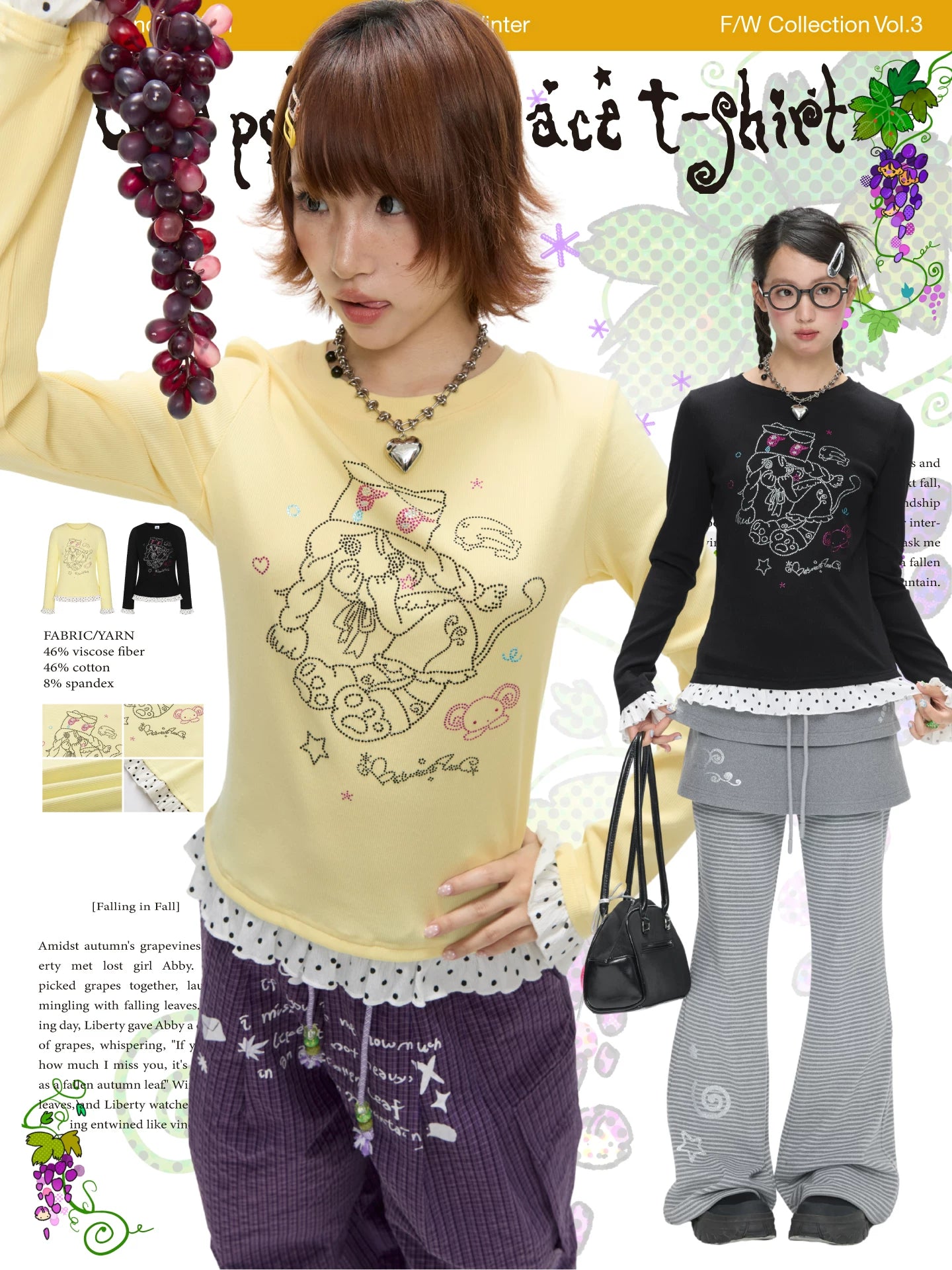 Yellow and black polka dot lace top
