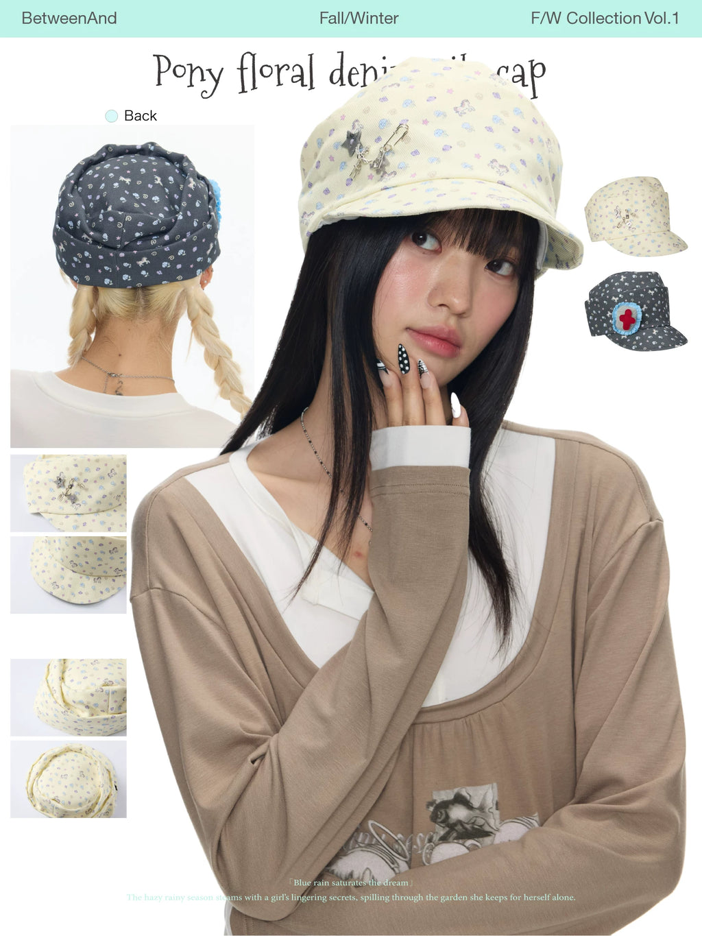 Pony floral denim pile cap