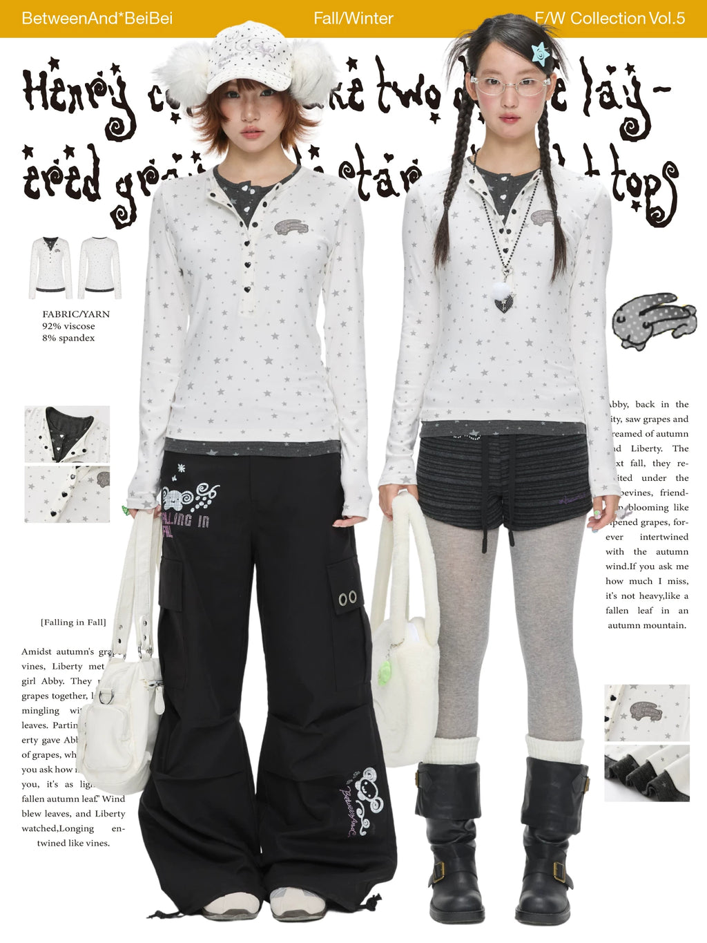 Henry collar fake two piece gray and white star polka dot top