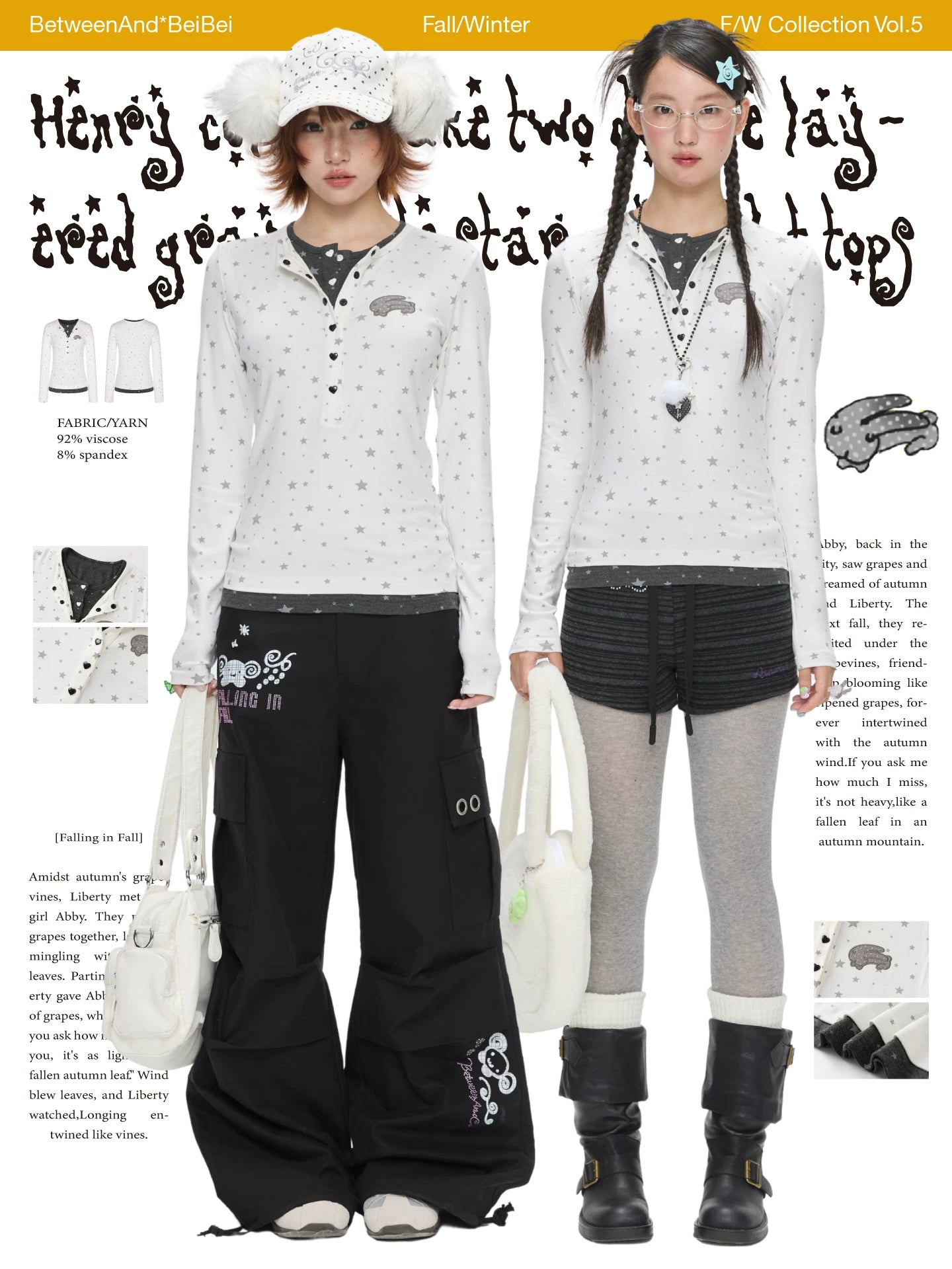 Henry collar fake two piece gray and white star polka dot top