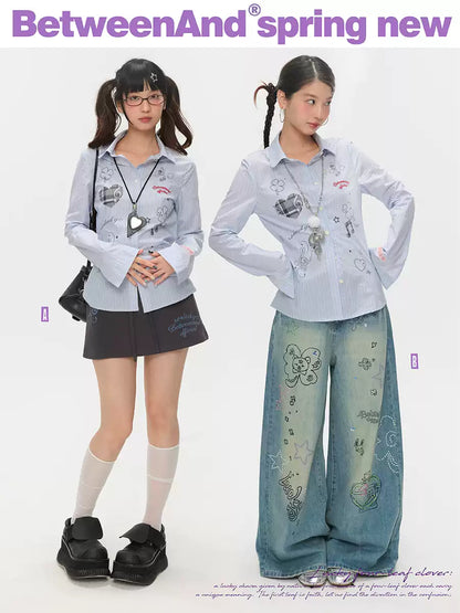 Blue striped cotton shirt with slim waist design