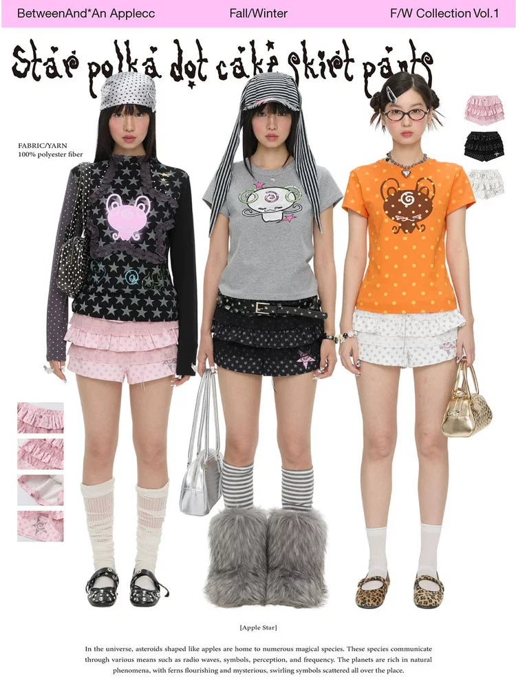 Star polka dot cake skirt short skort with ruffle design