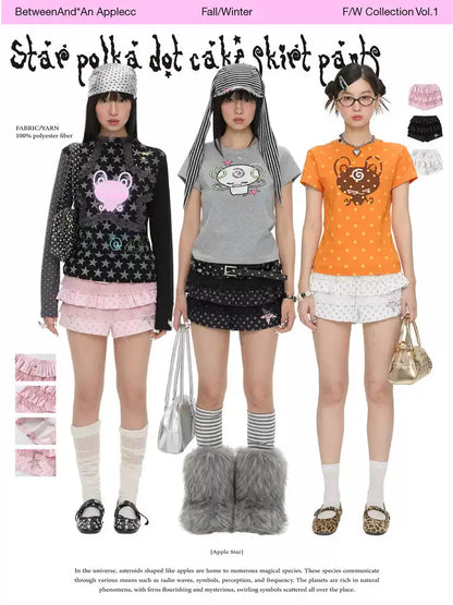 Multicolor star dot layered skirt short skort with ruffle design