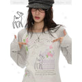Music note and rose print long sleeve top