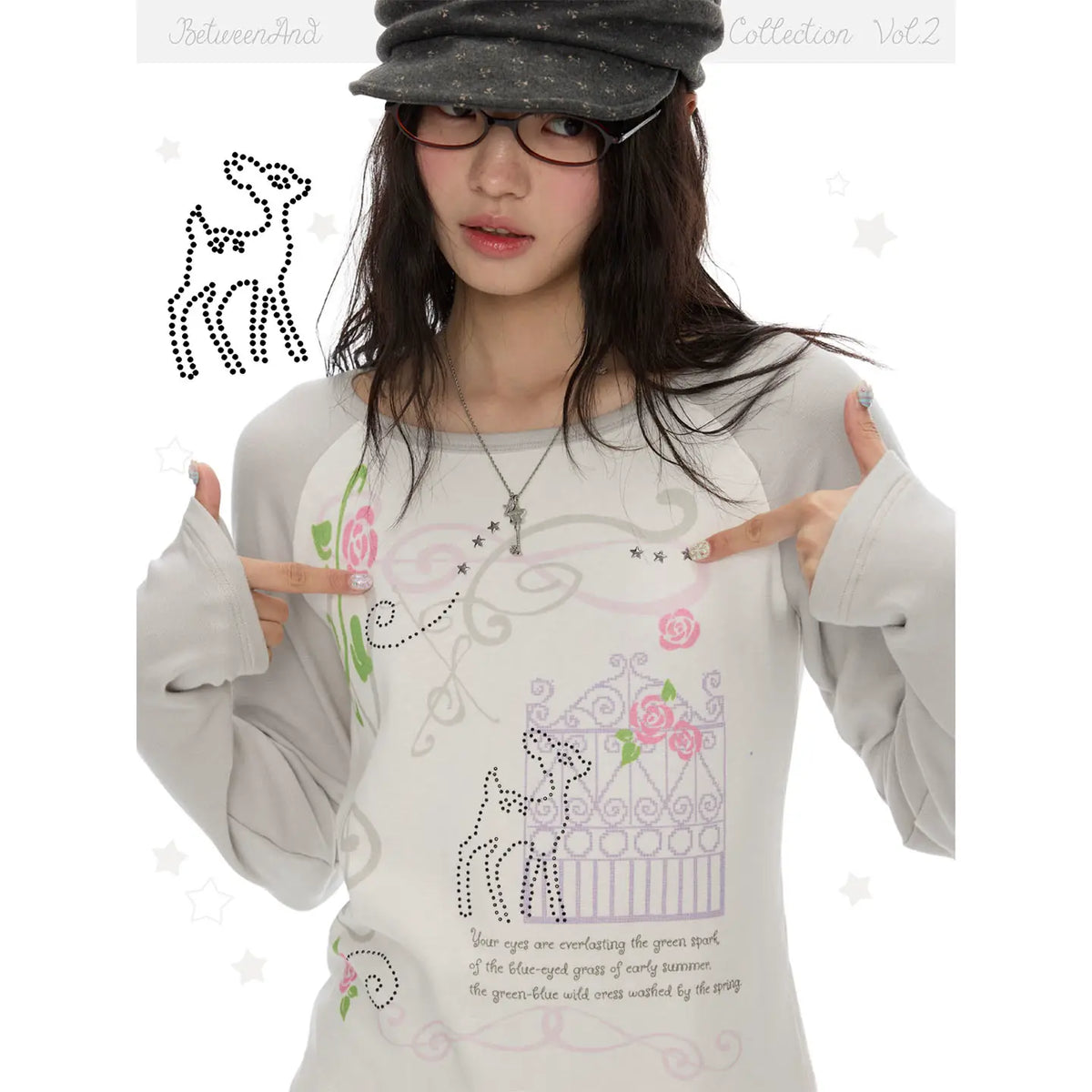 Music note and rose print long sleeve top