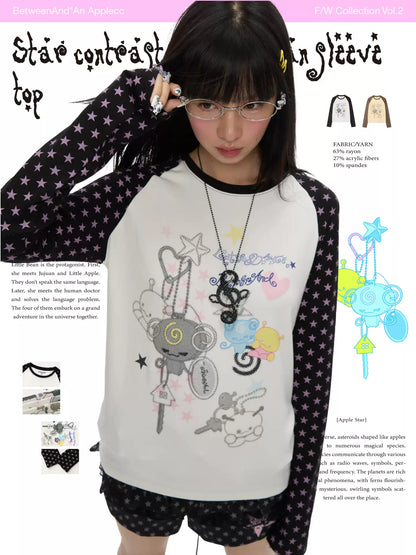 Star contrast raglan sleeve long sleeve top with slim fit design