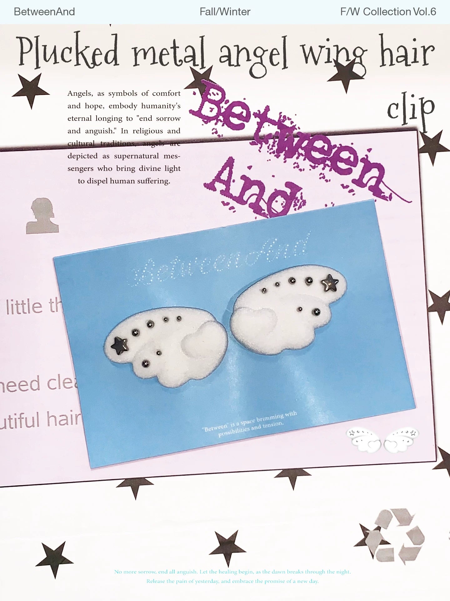 Plucked metal angel cloud wing velvet hair clip
