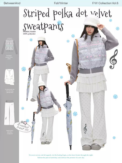 Fleece-lined white polka-dot sweatpants