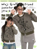 Waji graffiti striped sweater cardigan