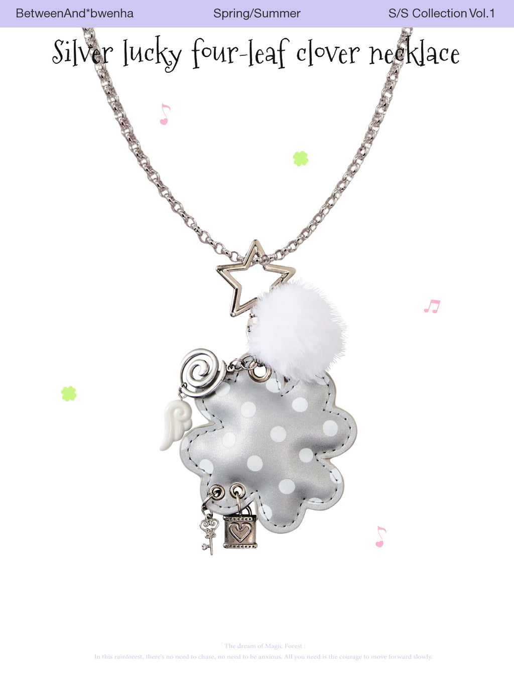 Silver lucky four-leaf necklace / keychain charm