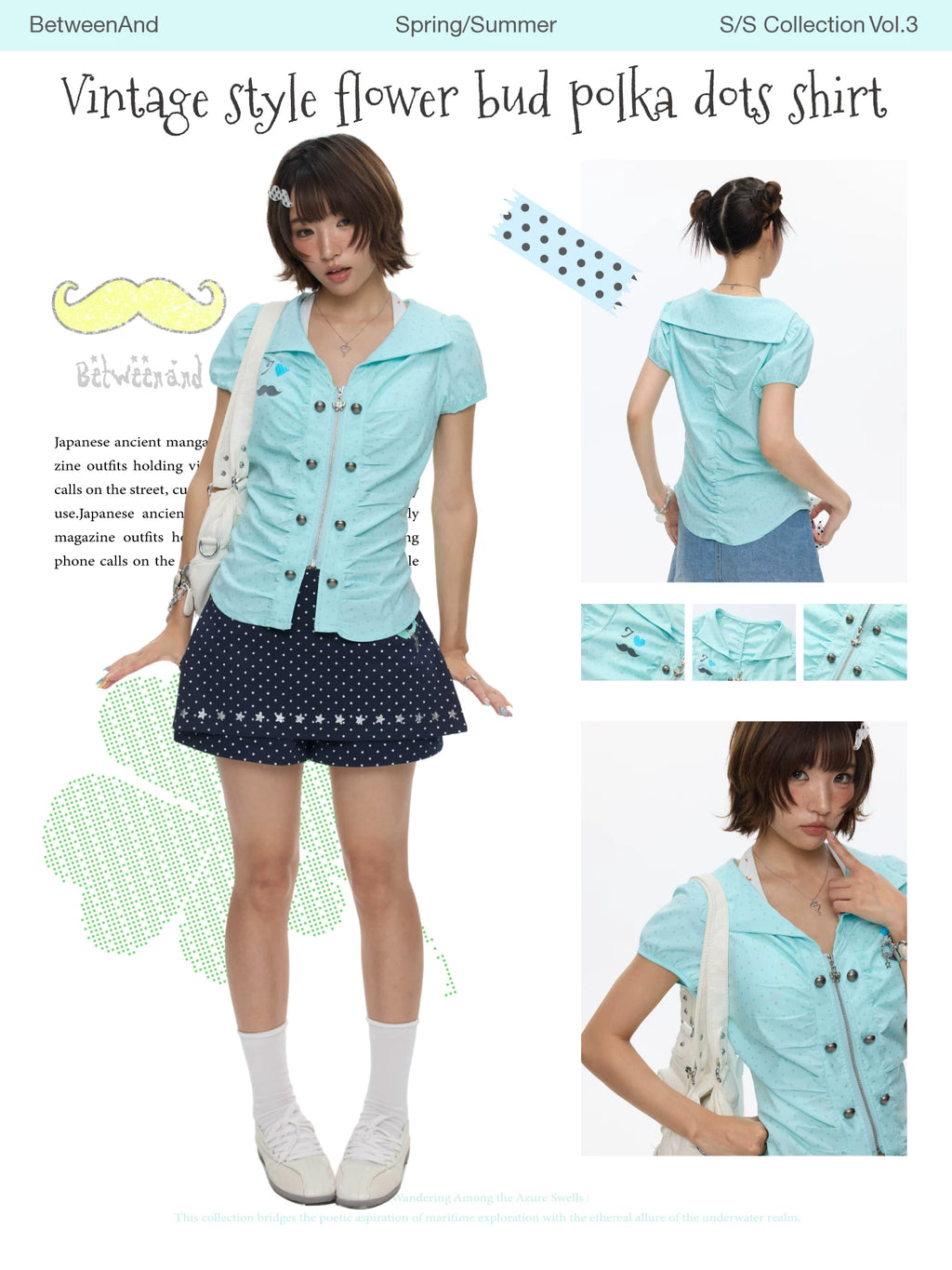 Vintage style flower bud polka dots top