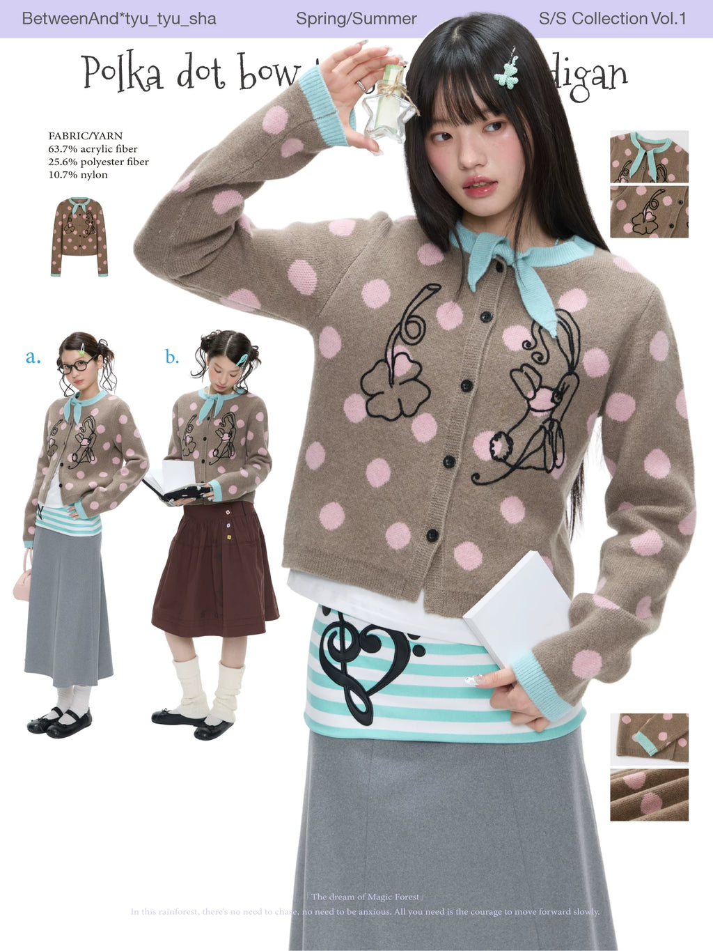 Polka dot bow tie sweater cardigan