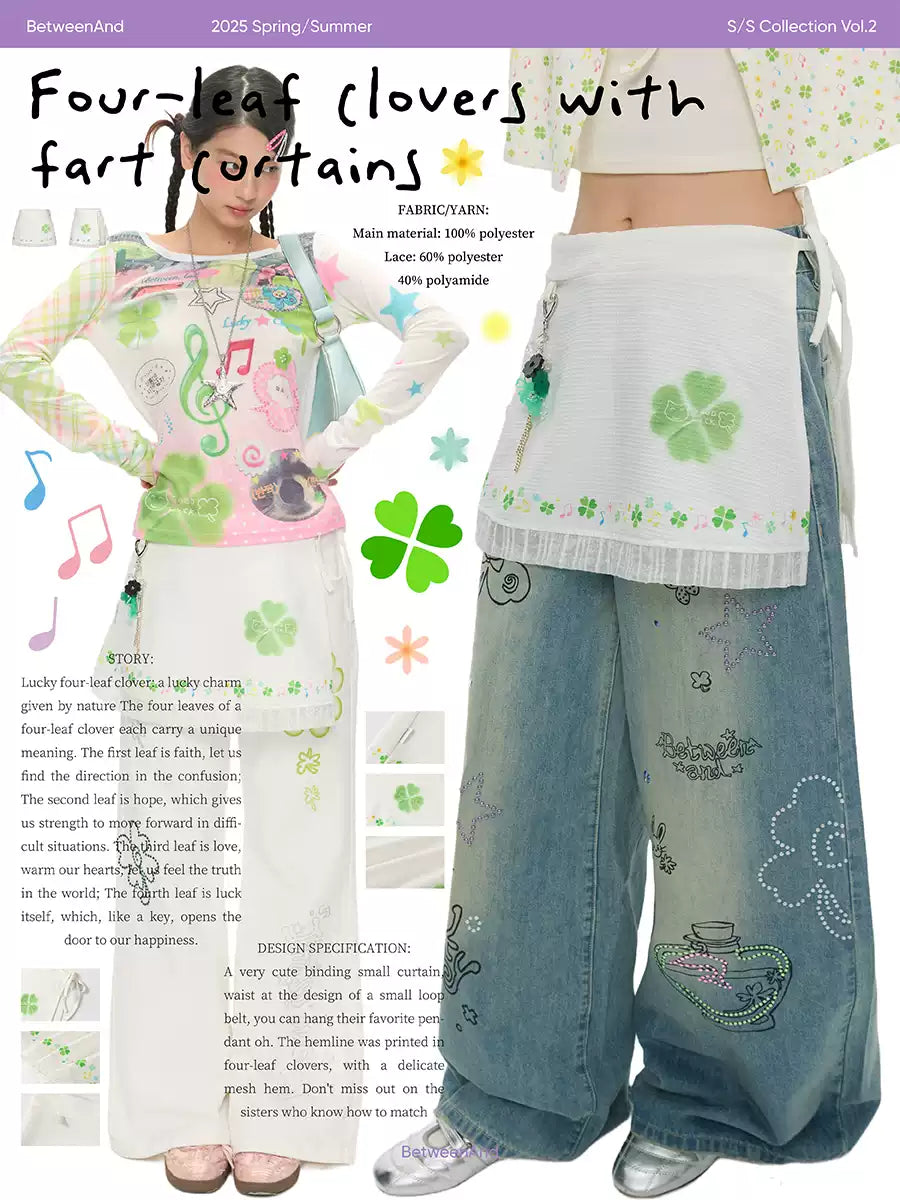 Four-leaf clover print curtain skirt