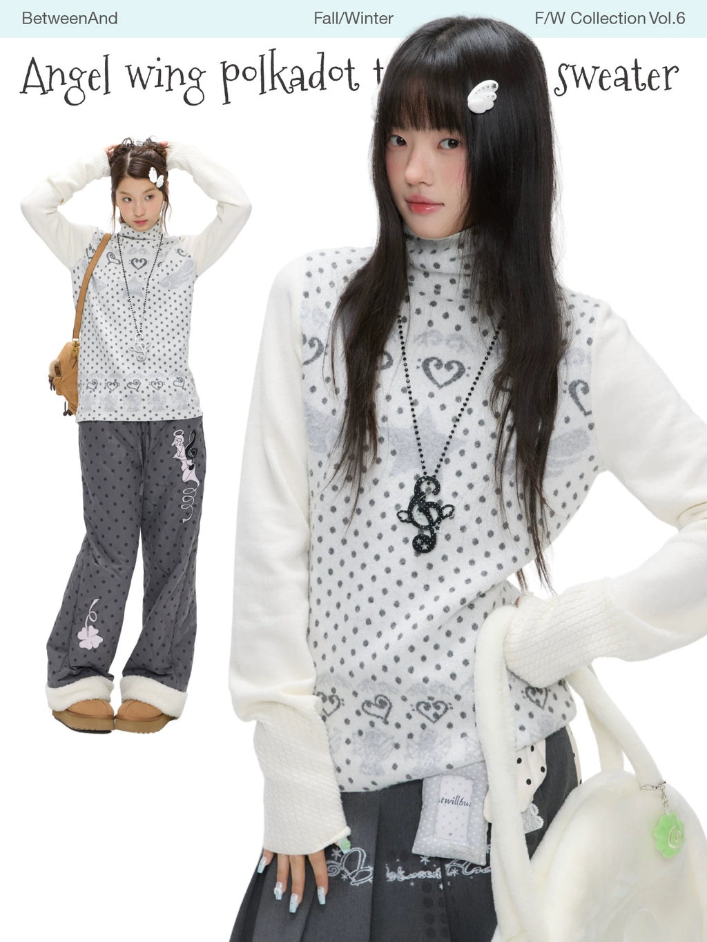 Angel wing polka dot turtle neck sweater