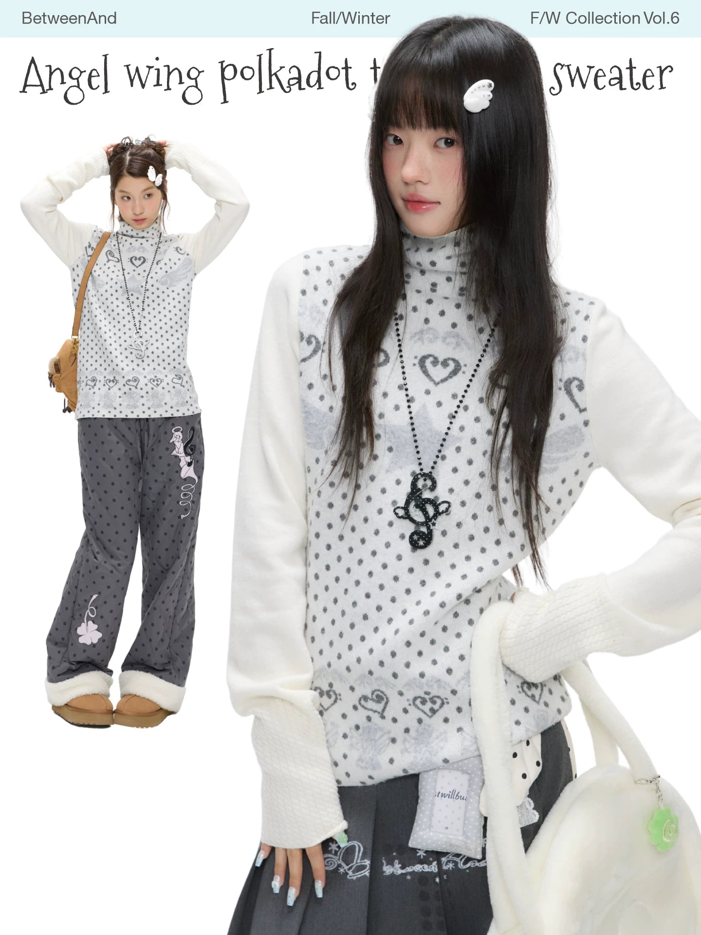Angel wing polka dot turtle neck sweater