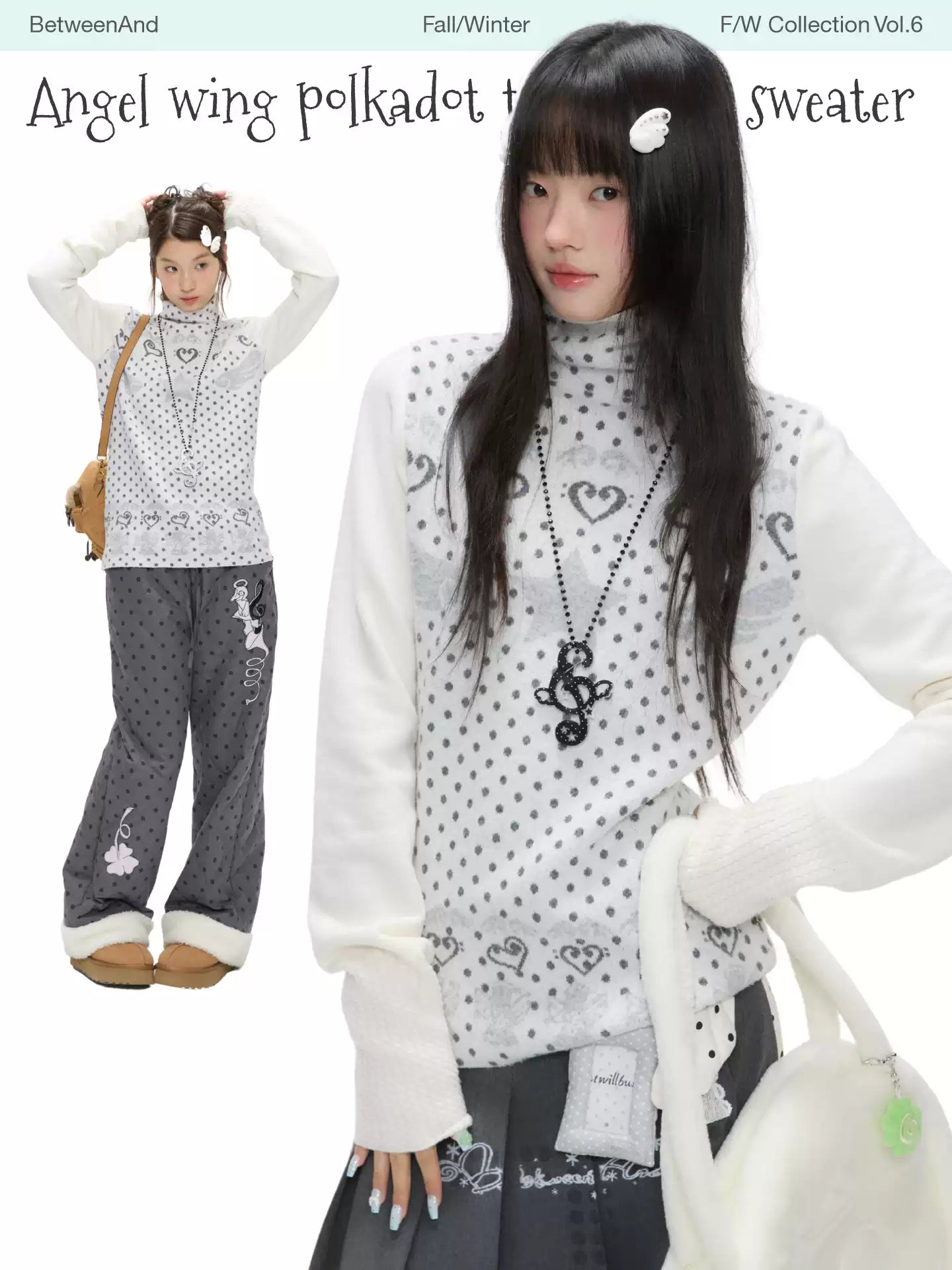 Oatmeal white cashmere-blend turtleneck polka-dot knit sweater