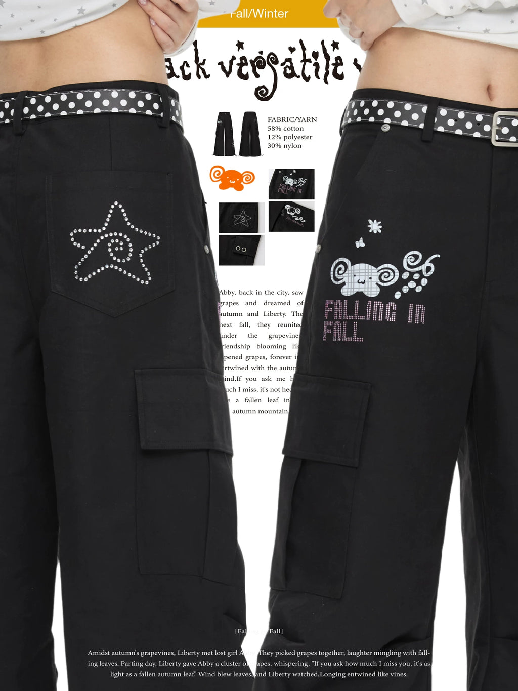 Diamond black versatile cargo pants