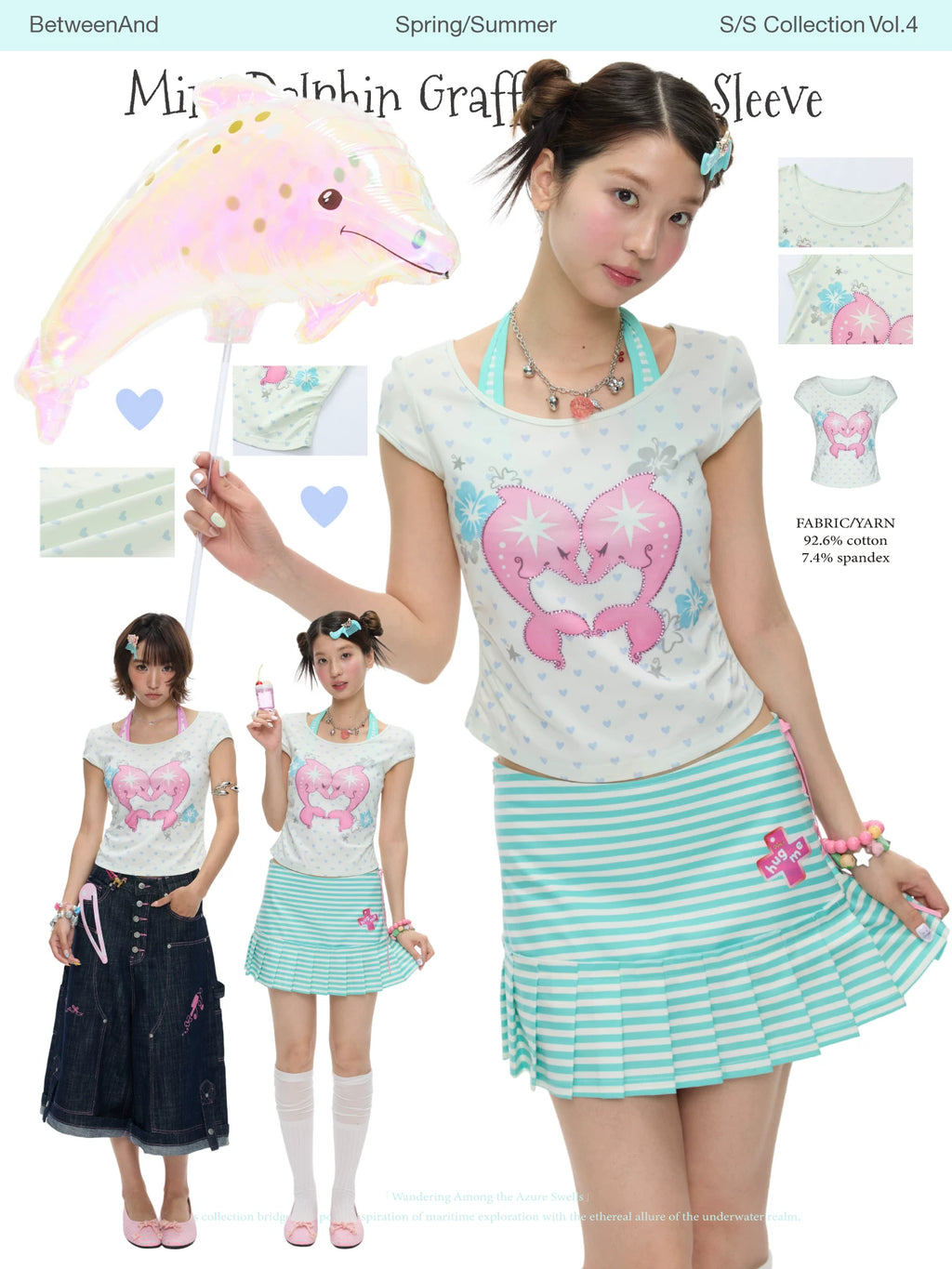 Mint green dolphin print short sleeve top
