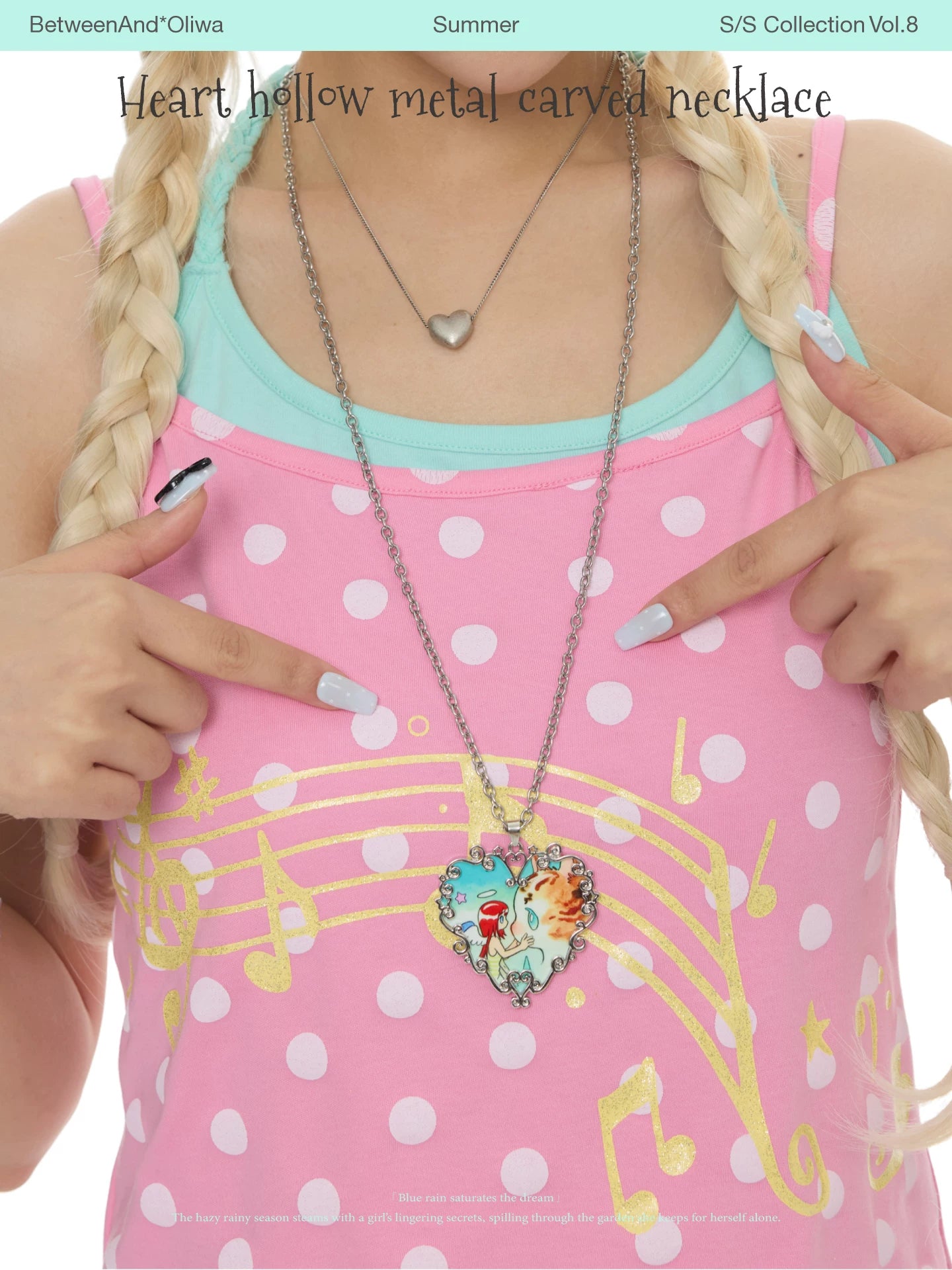 Heart hollow metal carved necklace