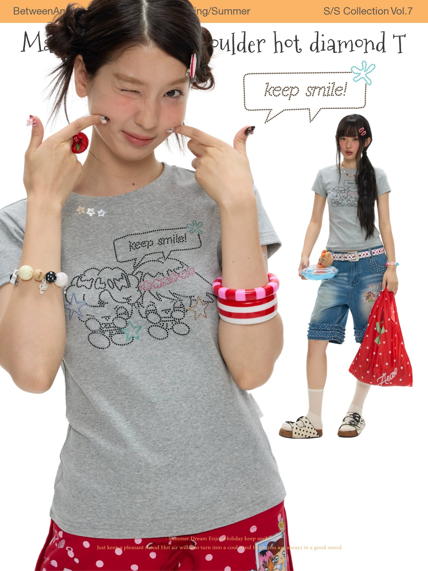 Maintain a smile shoulder hot diamond t-shirt