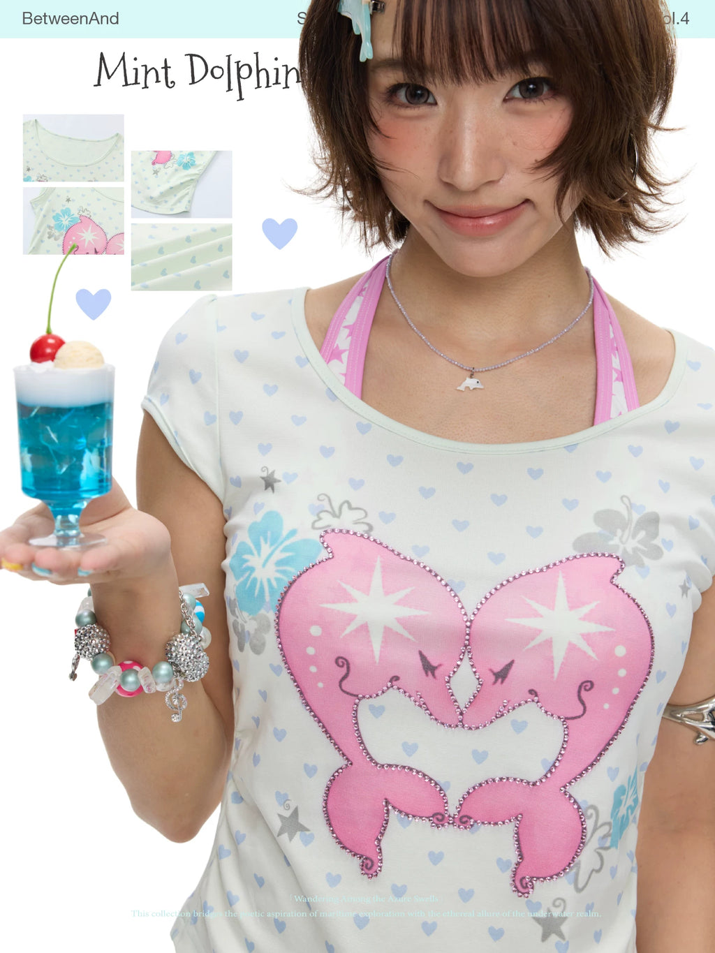 Mint green dolphin print short sleeve top