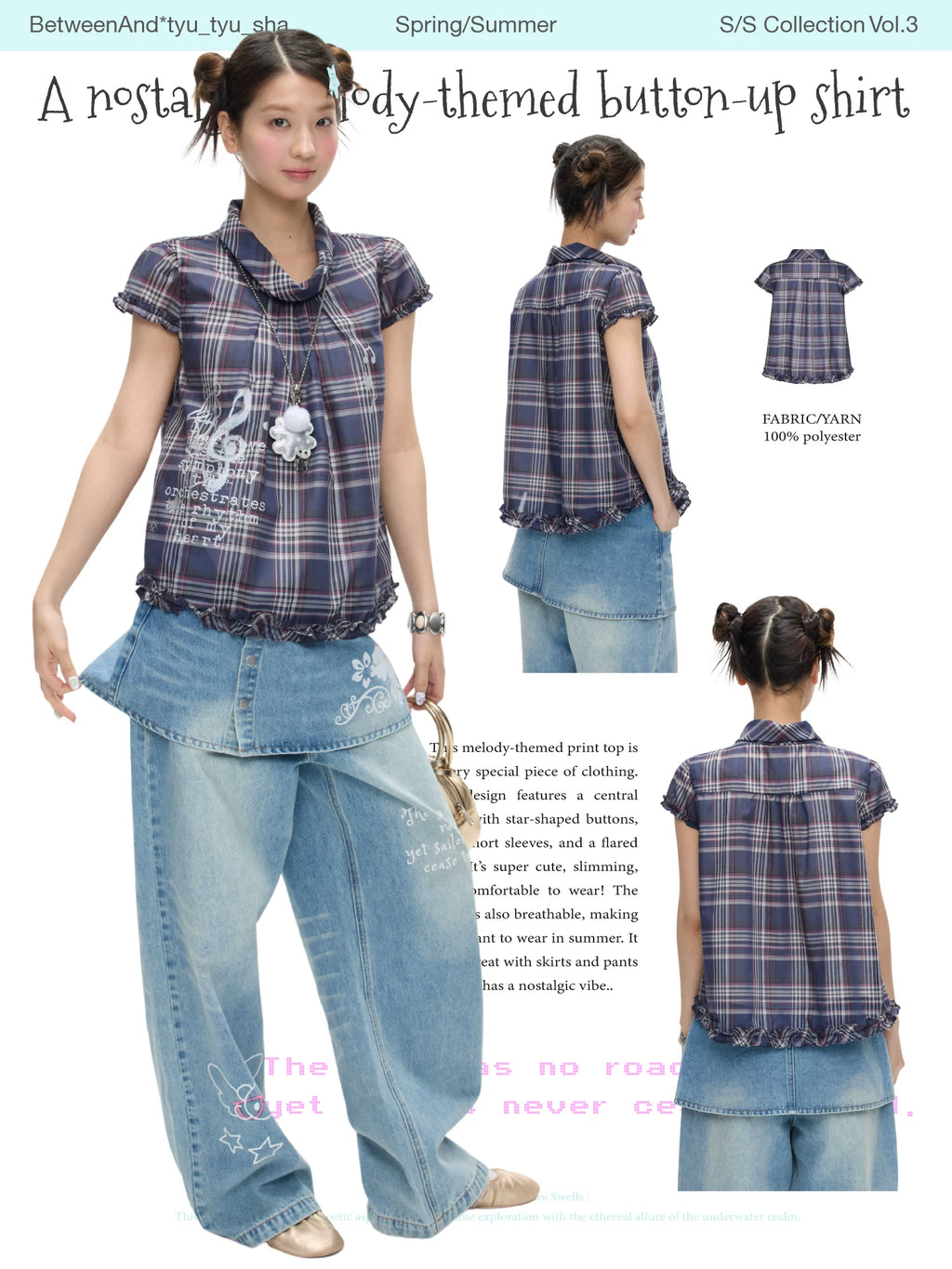 A nostalgic melody-themed button up checked top