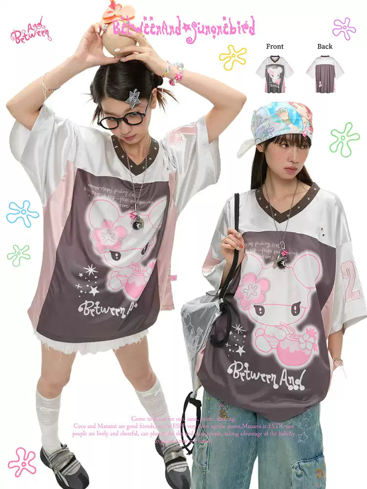 Silver oversized breathable t-shirt with patchwork jersey design