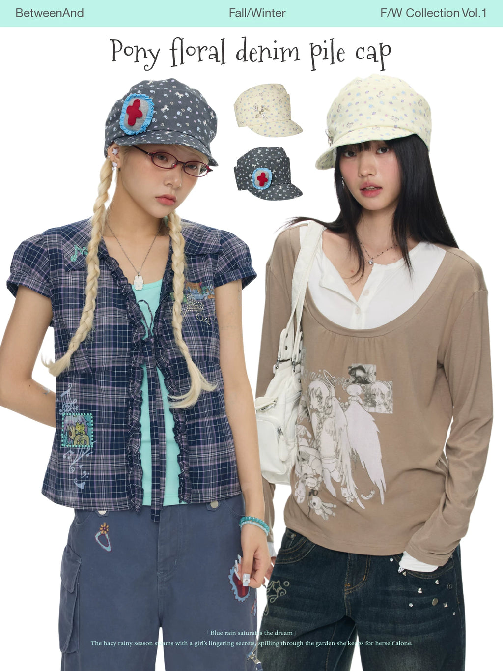 Pony floral denim pile cap